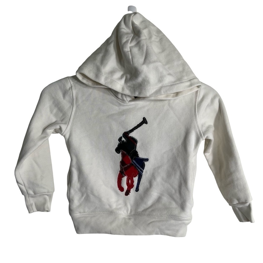 Polo Ralph Lauren Kids Big Pony Plaid Patch Hoodie White Size 110/56 4T 5T